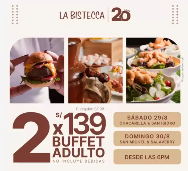 Catálogo La Bistecca | Buffet Adulto 2x S/139 | 2026-08-28T00:00:00.000Z - 2026-08-30T00:00:00.000Z