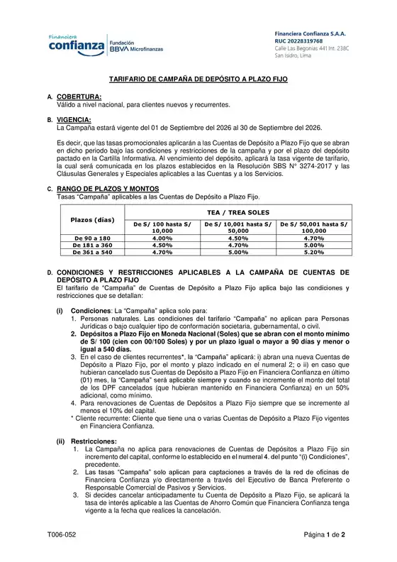 Catálogo Financiera Confianza | Tarifario | 2026-09-02T00:00:00.000Z - 2026-09-30T00:00:00.000Z