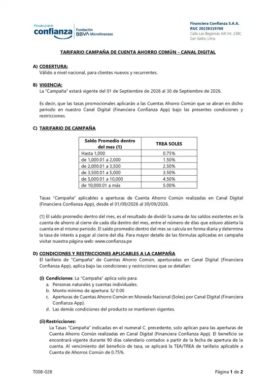 Catálogo Financiera Confianza | Tarifario! | 2026-09-02T00:00:00.000Z - 2026-09-30T00:00:00.000Z