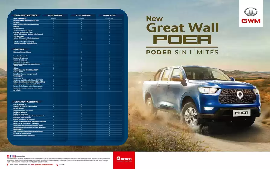 Catálogo Derco | Great Wall Poer Mecánica 4X2 STD NEW FL 2027 | 2026-01-01T00:00:00.000Z - 2026-01-31T00:00:00.000Z