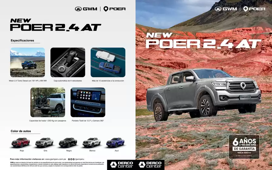 Catálogo Derco en Juliaca | Great Wall Poer 2.4 Automática Poer 2.4 AT 2026 | 2026-09-07T00:00:00.000Z - 2026-09-21T00:00:00.000Z
