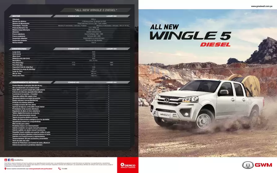 Catálogo Derco en Juliaca | Great Wall All New Wingle 5 Diesel ALL NEW WINGLE 5 D NG 4x4 LUX 2027 | 2026-09-07T00:00:00.000Z - 2026-09-21T00:00:00.000Z