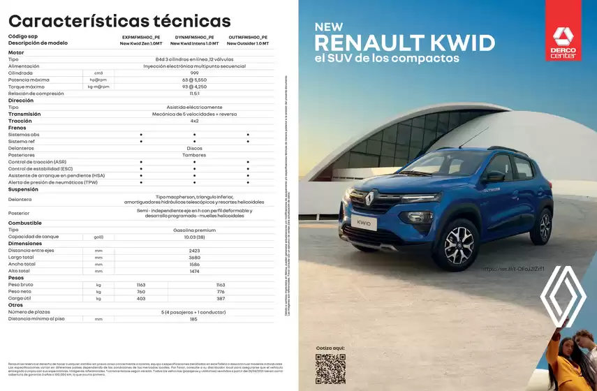 Catálogo Derco en Juliaca | Renault New Kwid ZEN 1.0 MT 2026 | 2026-09-07T00:00:00.000Z - 2026-09-21T00:00:00.000Z