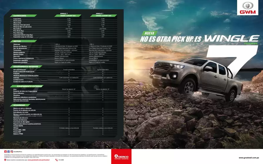 Catálogo Derco | Great Wall Wingle 7 Diesel 4WD Luxury diesel FL 2027 | 2020-01-01T00:00:00.000Z - 2020-01-31T00:00:00.000Z