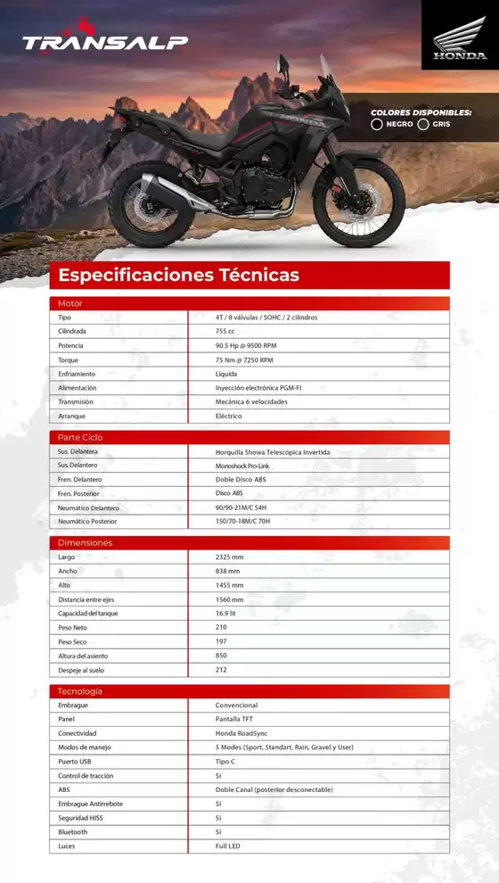Catálogo Honda | Honda TRANSALP 750 | 2026-09-15T00:00:00.000Z - 2026-09-29T00:00:00.000Z
