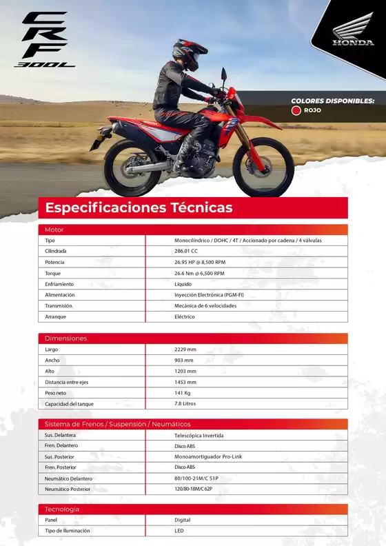 Catálogo Honda en Irazola | Honda CRF 300L | 2026-09-15T00:00:00.000Z - 2026-09-29T00:00:00.000Z