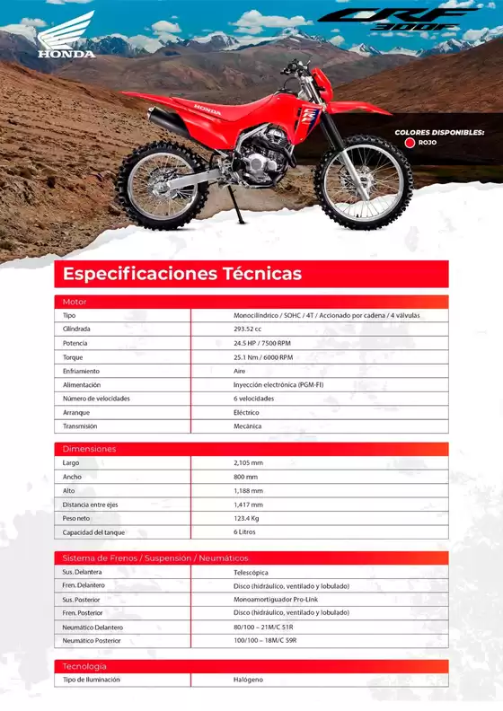 Catálogo Honda | Honda CRF300F | 2026-09-15T00:00:00.000Z - 2026-09-29T00:00:00.000Z