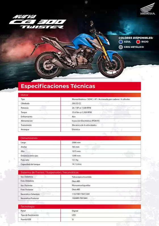 Catálogo Honda | Honda CB300 TWISTER | 2026-09-15T00:00:00.000Z - 2026-09-29T00:00:00.000Z