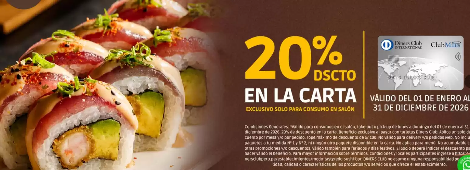 Catálogo Edo Sushi Bar | 20%dscto en la carta | 2026-09-23T00:00:00.000Z - 2026-10-31T00:00:00.000Z