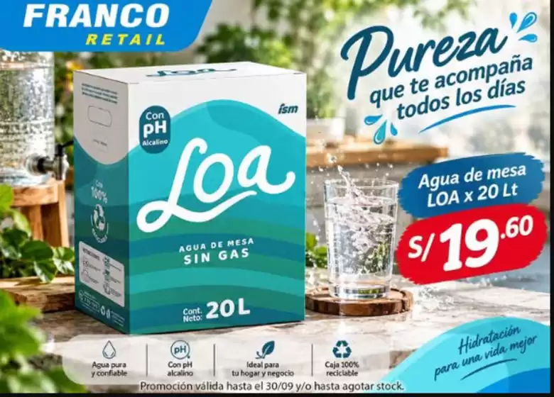Catálogo Franco Supermercado en Ancon | Agua de mesa | 2026-09-28T00:00:00.000Z - 2026-09-30T00:00:00.000Z