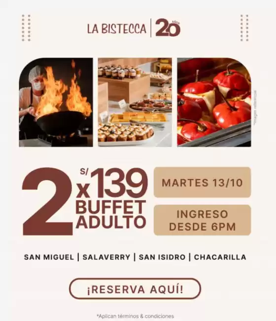Catálogo La Bistecca | 2x S/139 buffet adulto | 2026-10-13T00:00:00.000Z - 2026-10-13T00:00:00.000Z
