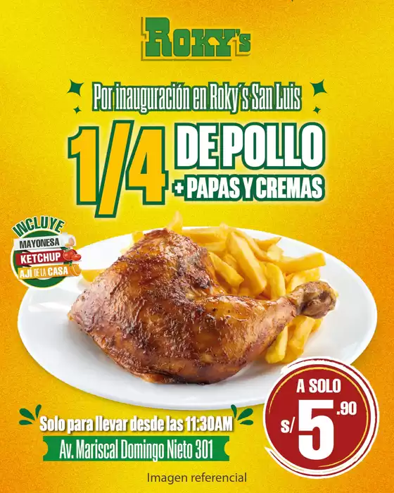 Catálogo Rokys en Lurín | 1/4 de pollo + papas y cremas  | 2025-10-16T00:00:00.000Z - 2025-10-16T00:00:00.000Z