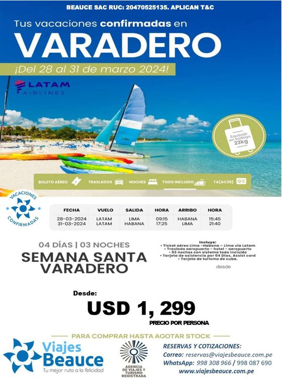 Catálogo Viajes Beauce | Varadero  | 2024-03-28T00:00:00.000Z - 2024-03-31T00:00:00.000Z