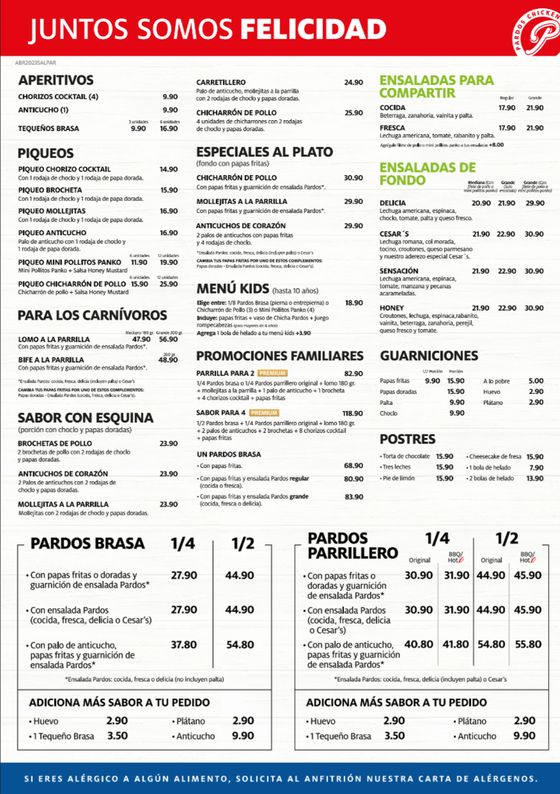 Catálogo Pardo's Chicken | Carta Salón Pardos | 2023-05-22T00:00:00.000Z - 2023-10-01T00:00:00.000Z