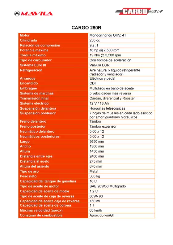Catálogo Mavila | CARGO 250R | 2026-01-16T00:00:00.000Z - 2026-11-30T00:00:00.000Z