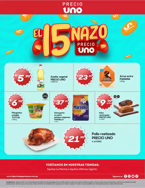 Catálogo Hiperbodega Precio Uno | El 15 Nazo Precio Uno! | 2024-08-16T00:00:00.000Z - 2024-08-18T00:00:00.000Z