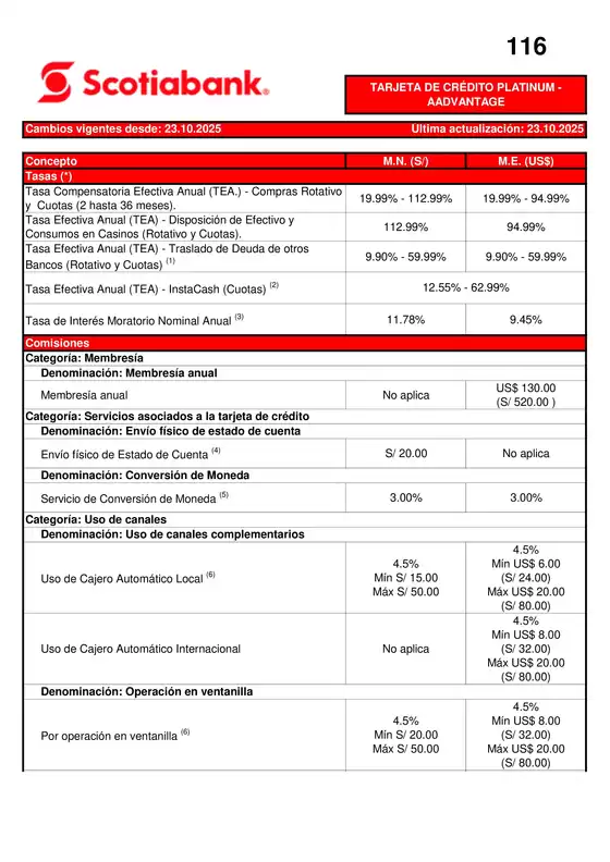 Catálogo Scotiabank | TARJETA DE CRÉDITO PLATINUM - AADVANTAGE | 2026-01-23T00:00:00.000Z - 2026-10-31T00:00:00.000Z