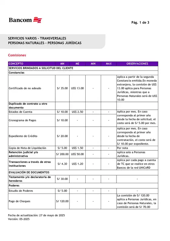 Catálogo Bancom | SERVICIOS VARIOS TRANSVERSALES | 2026-01-30T00:00:00.000Z - 2026-12-31T00:00:00.000Z