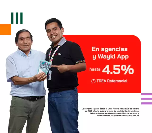 Catálogo Caja Municipal Cusco | En agencias y wayki app hasta 4.5% | 2026-02-04T00:00:00.000Z - 2026-02-28T00:00:00.000Z
