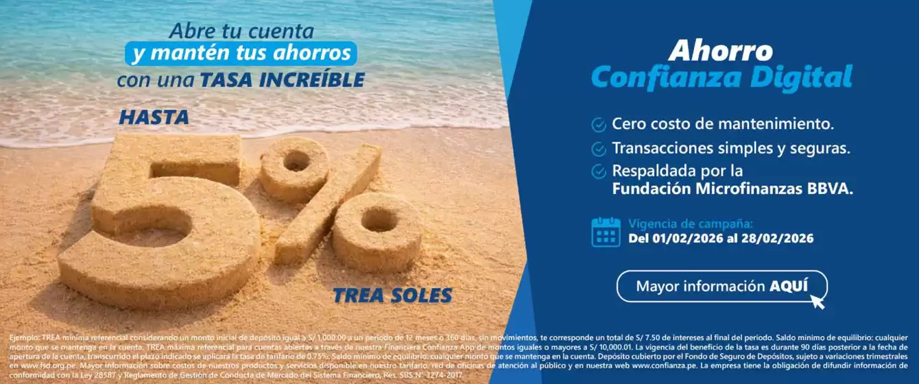 Catálogo Financiera Confianza | Hasta 5%trea soles | 2026-02-09T00:00:00.000Z - 2026-02-28T00:00:00.000Z
