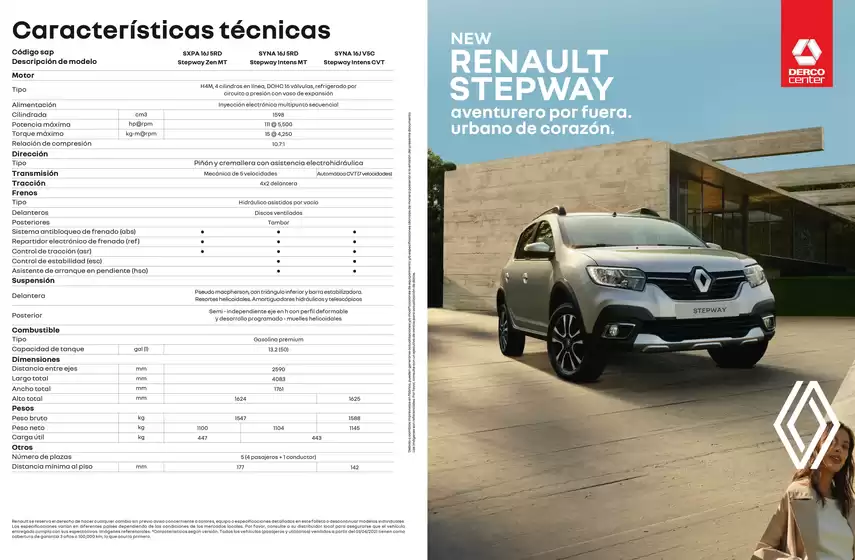 Catálogo Derco | Renault Stepway INTENS 1.6 CVT 4X2 2024 | 2026-02-11T00:00:00.000Z - 2026-02-25T00:00:00.000Z