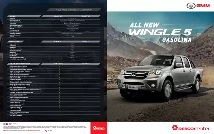 Catálogo Derco | Great Wall Wingle 5 Gasolina 4X2 NG LUXURY 2026 | 2026-02-11T00:00:00.000Z - 2026-12-31T00:00:00.000Z
