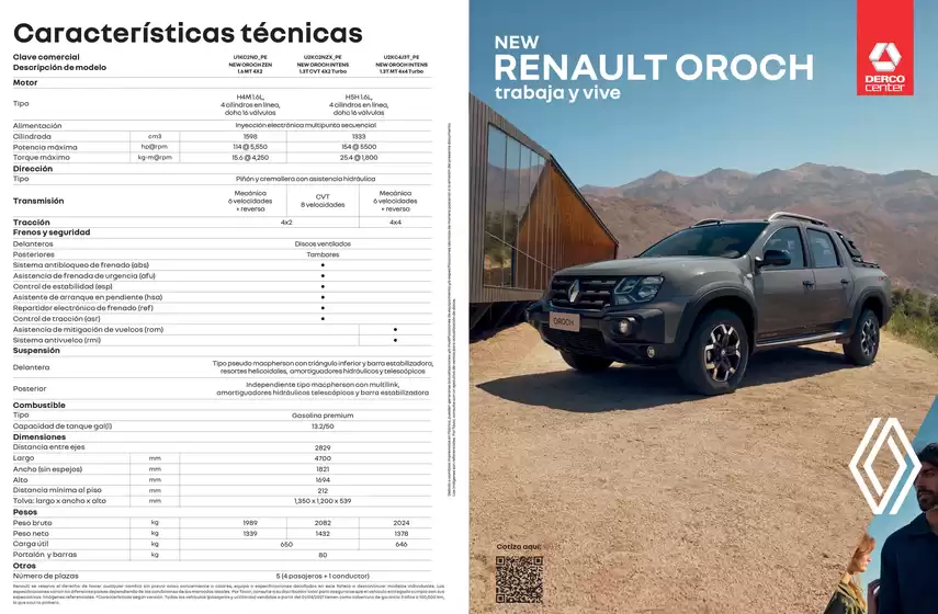 Catálogo Derco en Huaraz | Renault New Oroch ZEN 1.6 MT 4x2 2026 | 2026-02-11T00:00:00.000Z - 2026-12-31T00:00:00.000Z
