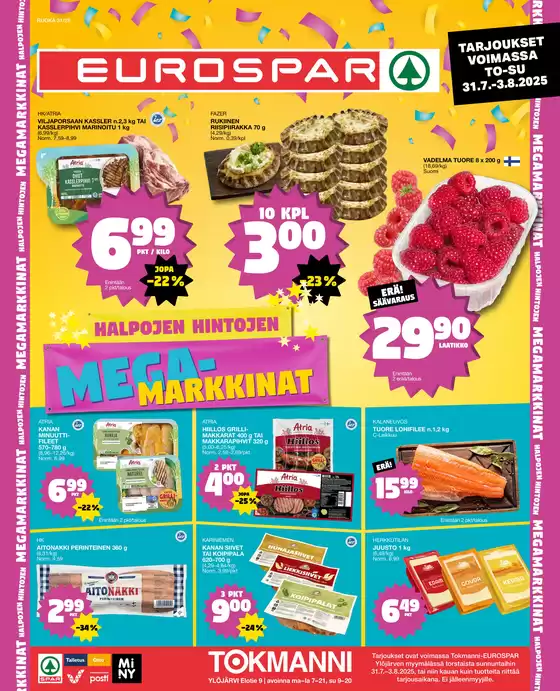 Tokmanni -luettelo, Keminmaa | EUROSPAR Ylöjärvi Ruokasanomat | 2025-07-31T00:00:00.000Z - 2025-08-03T00:00:00.000Z