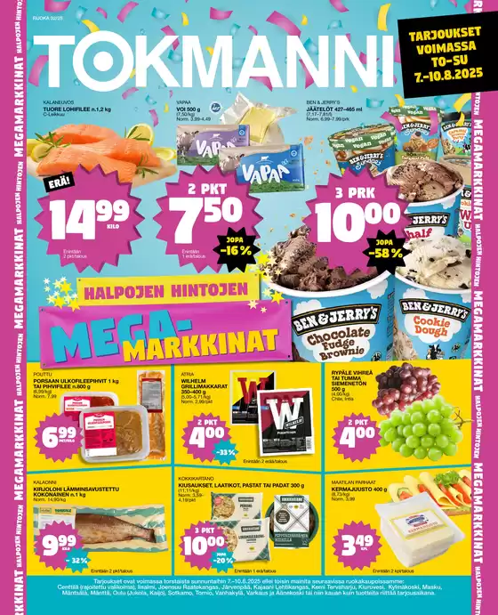 Tokmanni -luettelo, Kuhmo | Ruokasanomat | 2025-08-07T00:00:00.000Z - 2025-08-10T00:00:00.000Z