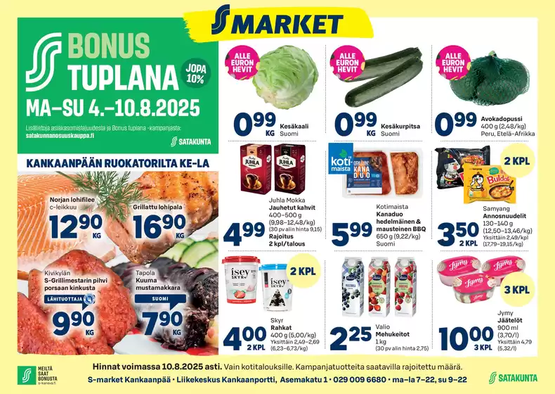 S-Market -luettelo, Kuhmo | S-market Kankaanpää KAS 7.8.2025 | 2025-08-04T00:00:00.000Z - 2025-08-10T00:00:00.000Z