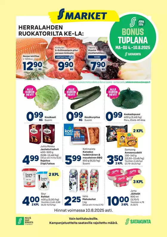 S-Market -luettelo, Kuhmo | S-market Herralahti 6.8.2025 | 2025-08-04T00:00:00.000Z - 2025-08-10T00:00:00.000Z