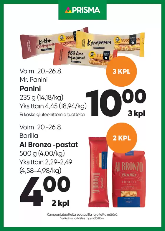 Prisma -luettelo | TOK Prisma panini pasta 20.-26.8. | 2025-08-20T00:00:00.000Z - 2025-08-26T00:00:00.000Z