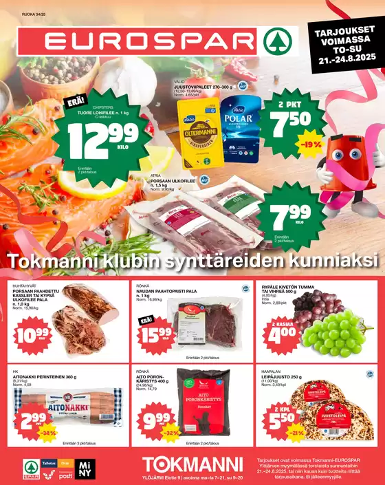 Tokmanni -luettelo, Siilinjärvi | EUROSPAR Ylöjärvi Ruokasanomat | 2025-08-21T00:00:00.000Z - 2025-08-24T00:00:00.000Z