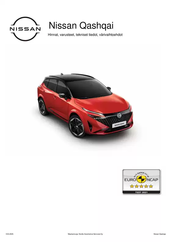 Nissan -luettelo | Qashqai Asiakashinnasto 19 08 2025 | 2025-08-22T00:00:00.000Z - 2025-12-31T00:00:00.000Z