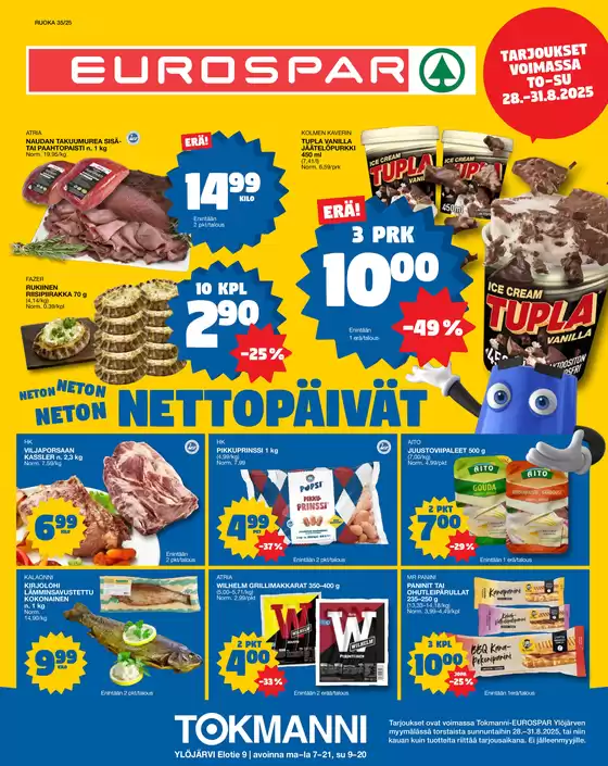 Tokmanni -luettelo | EUROSPAR Ylöjärvi Ruokasanomat | 2025-08-28T00:00:00.000Z - 2025-08-31T00:00:00.000Z