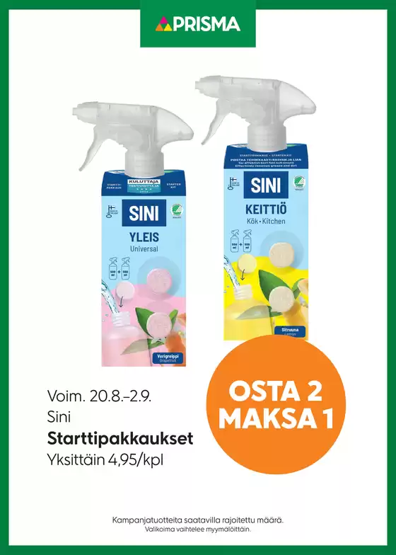 Prisma -luettelo, Lohja | TOK Prisma Sini 20.8.-2.9. | 2025-08-20T00:00:00.000Z - 2025-09-02T00:00:00.000Z