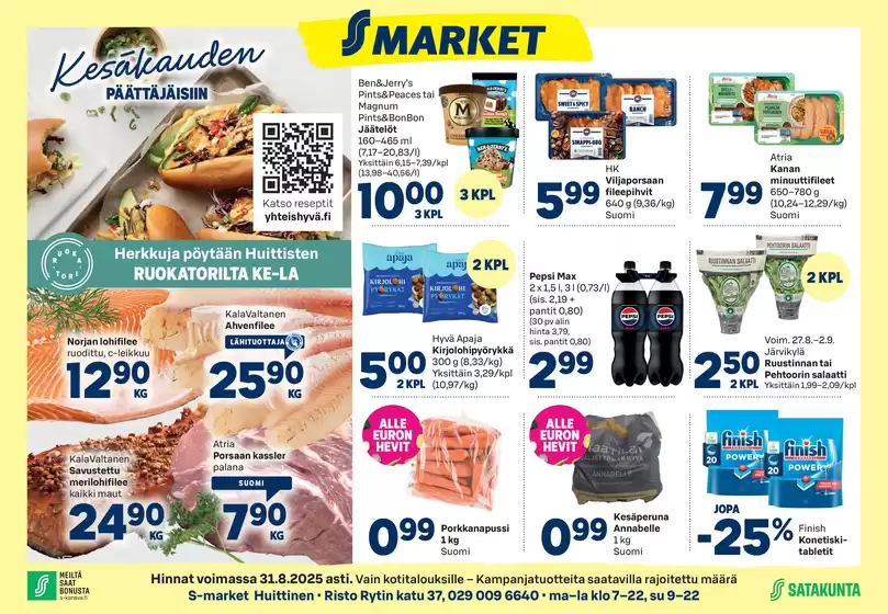 S-Market -luettelo, Turku | S-market Huittinen Lauttakulä-lehti 27.8.2025 | 2025-08-29T00:00:00.000Z - 2025-08-31T00:00:00.000Z