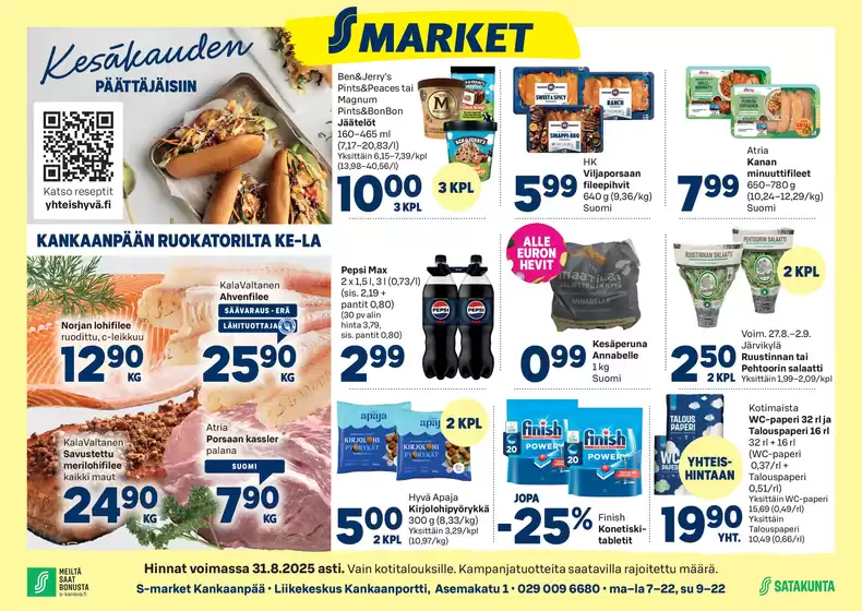 S-Market -luettelo, Turku | S-market Kankaanpää Kankaanpään Seutu 28.8.2025 | 2025-08-27T00:00:00.000Z - 2025-08-31T00:00:00.000Z