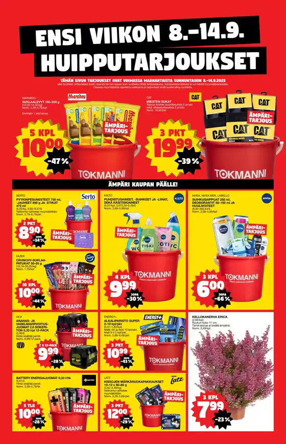 Tokmanni -luettelo, Raahe | Ensi viikon huipputarjoukset | 2025-09-04T00:00:00.000Z - 2025-09-18T00:00:00.000Z