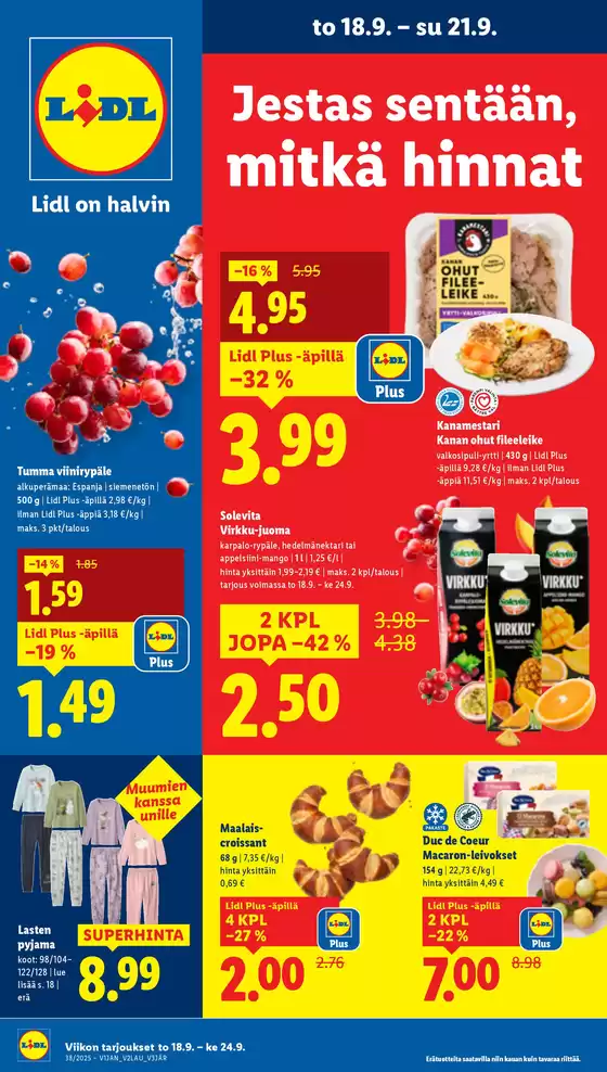 Lidl -luettelo, Lohja | Mahtavia alennuksia valituista tuotteista | 2025-09-15T00:00:00.000Z - 2025-09-24T00:00:00.000Z