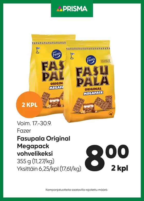 Prisma -luettelo, Pori | Prisma Fasupala 17.–30.9. | 2025-09-17T00:00:00.000Z - 2025-10-01T00:00:00.000Z