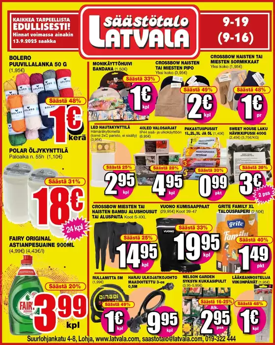 Latvala -luettelo, Espoo | Mahtava tarjous tarjoushaukoille | 2025-09-18T00:00:00.000Z - 2025-10-02T00:00:00.000Z
