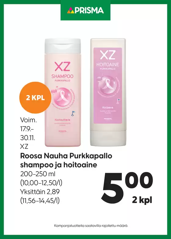 Prisma -luettelo, Tornio | Prisma XZ shampoo ja hoitoaine 17.9.–30.11. | 2025-09-18T00:00:00.000Z - 2025-10-02T00:00:00.000Z