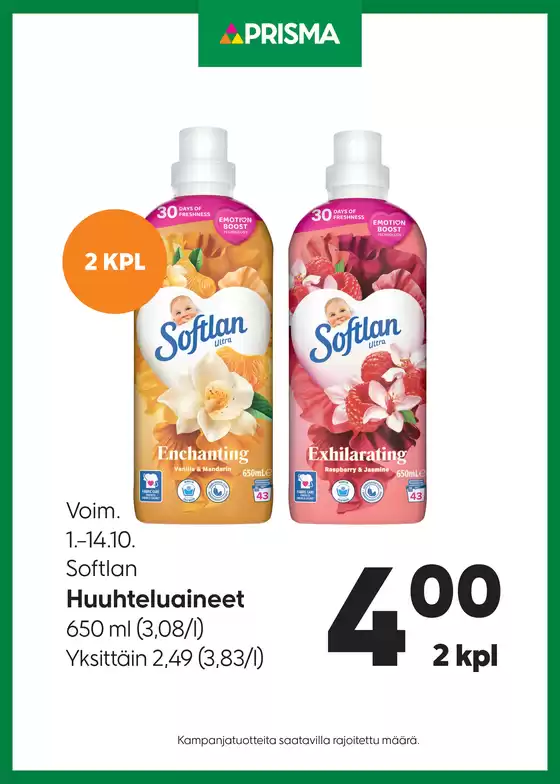 Prisma -luettelo, Iisalmi | Prisma Softlan Huuhteluaineet 1.–14.10. | 2025-10-07T00:00:00.000Z - 2025-10-21T00:00:00.000Z