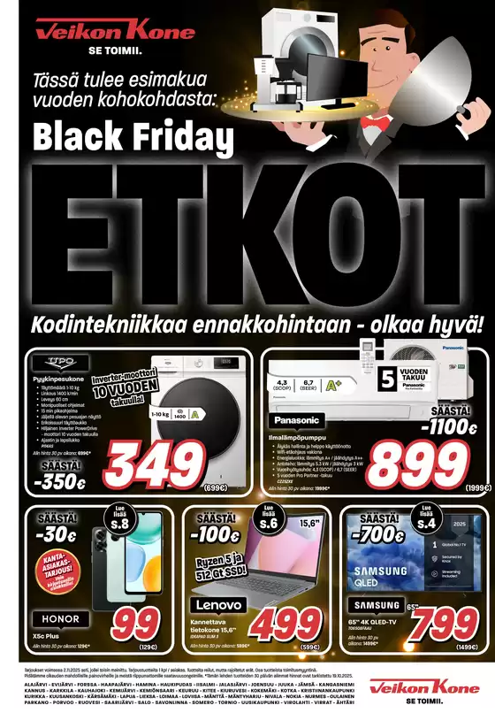 Veikon Kone -luettelo, Joensuu | Black Friday Etkot | 2025-10-20T00:00:00.000Z - 2025-11-03T00:00:00.000Z