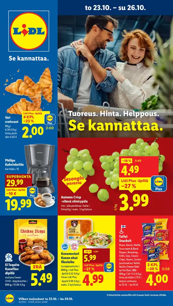 Lidl -luettelo, Joensuu | Huipputarjouksia kaikille tarjoushaukoille | 2025-10-20T00:00:00.000Z - 2025-10-29T00:00:00.000Z