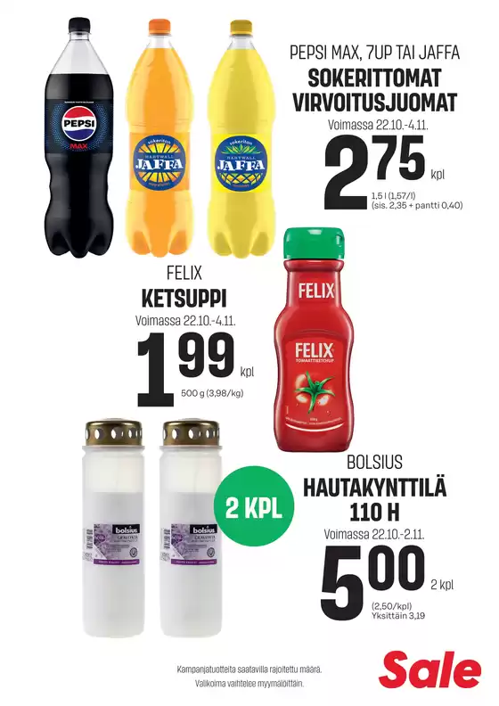 Sale -luettelo, Kokkola | Sale tarjoukset | 2025-10-22T00:00:00.000Z - 2025-11-05T00:00:00.000Z