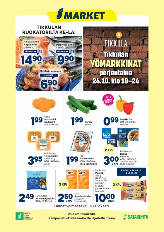 S-Market -luettelo, Hyvinkää | S-market Tikkula 22.10.2025 | 2025-10-23T00:00:00.000Z - 2025-11-06T00:00:00.000Z