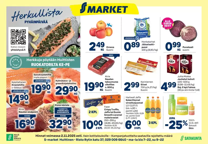 S-Market -luettelo | S-Market Huittinen Lauttakylä-lehti 29.10.2025 | 2025-10-30T00:00:00.000Z - 2025-11-13T00:00:00.000Z