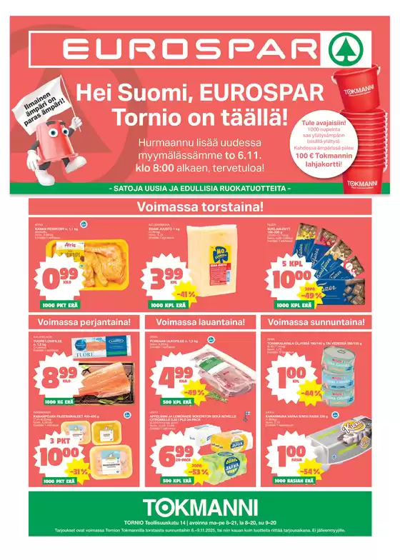 Tokmanni -luettelo, Mänttä-Vilppula | EUROSPAR Avajaistarjoukset | 2025-11-06T00:00:00.000Z - 2025-11-09T00:00:00.000Z